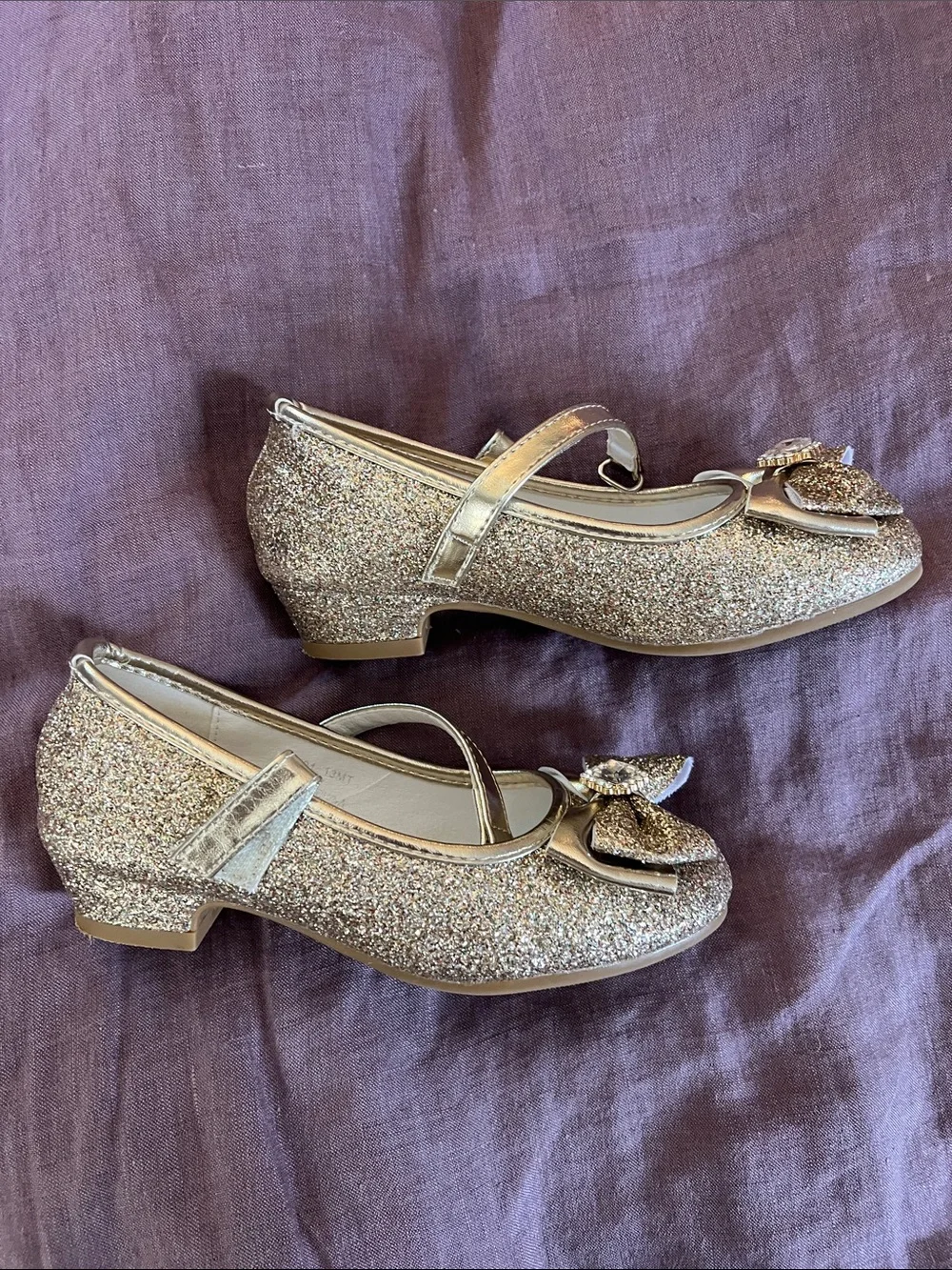 Girls Sparkle Bow Mary Jane Flats - Gold